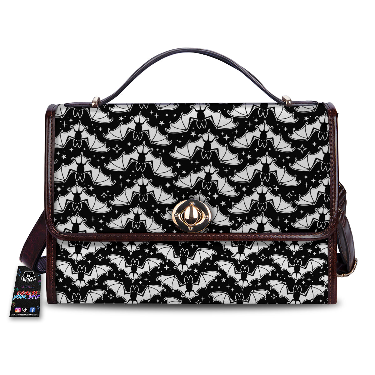 Bat Halloween White And Black Print Pattern Women's Satchel Bag