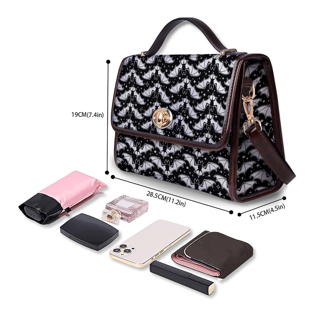 Bat Halloween White And Black Print Pattern Women's Satchel Bag