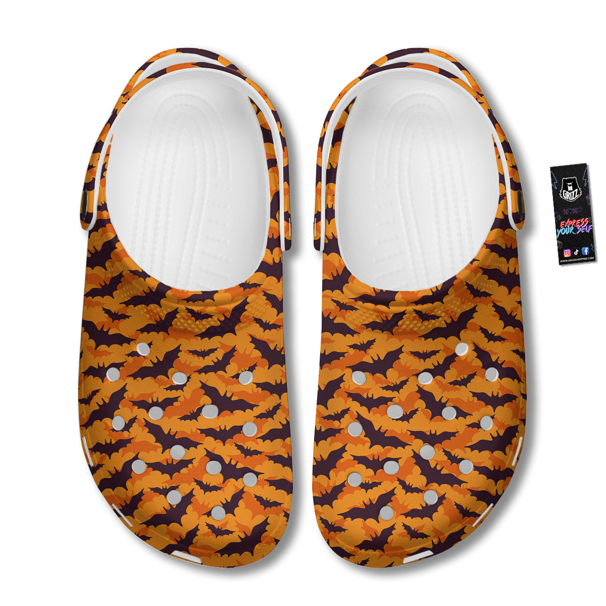 Bats Black And Orange Print Pattern Clog-grizzshop