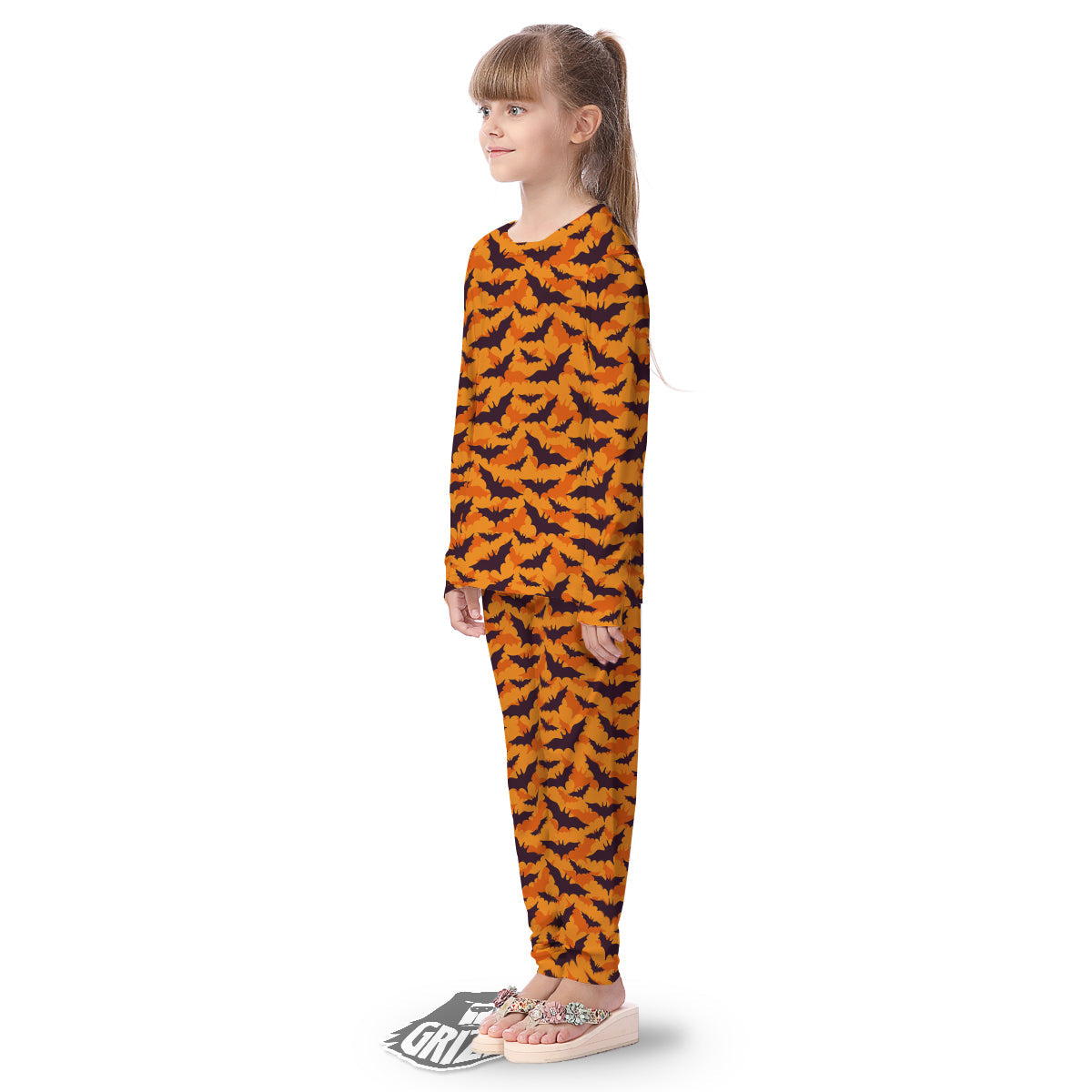Bats Black And Orange Print Pattern Kid's Pajamas-grizzshop