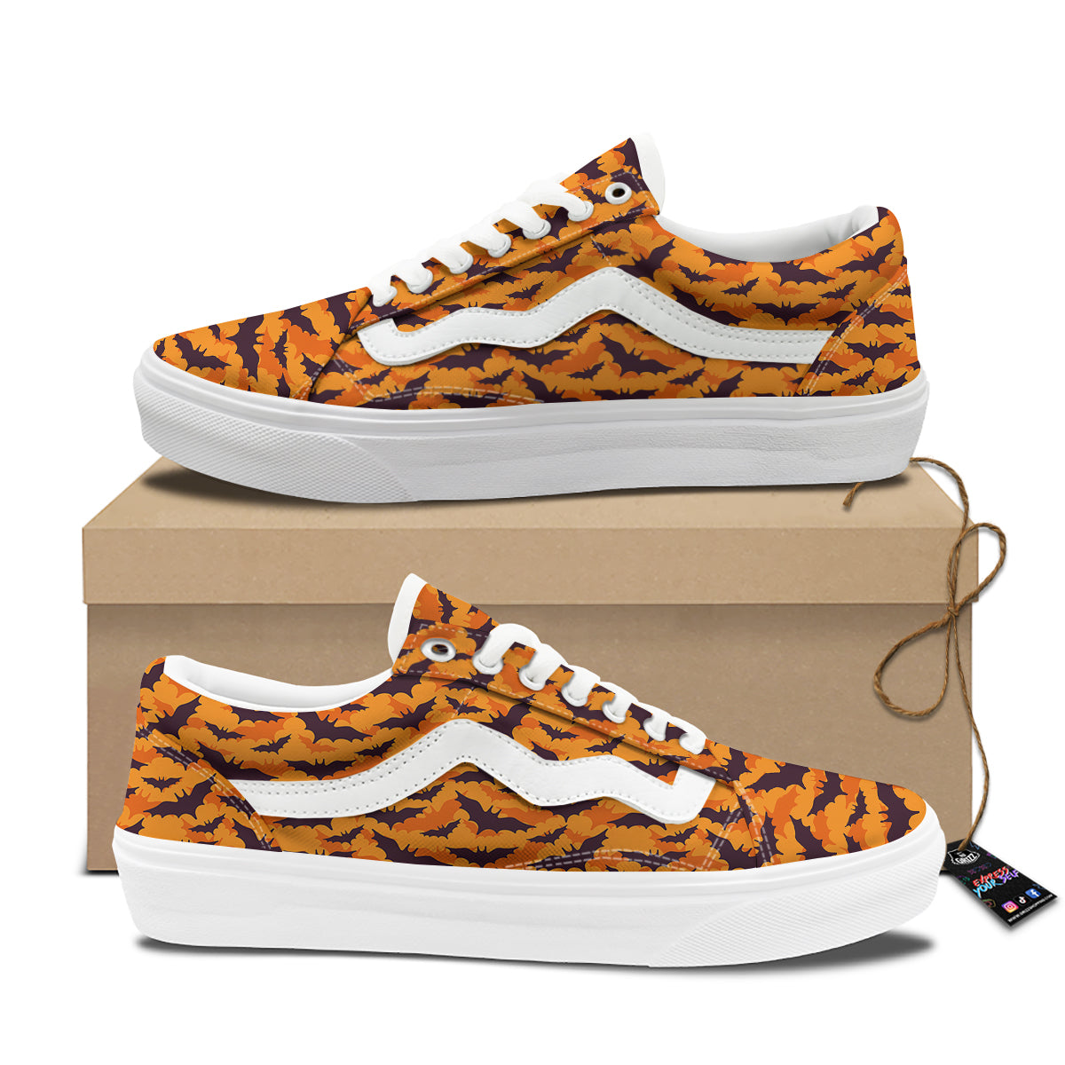 Bats Black And Orange Print Pattern Skate Shoes-grizzshop