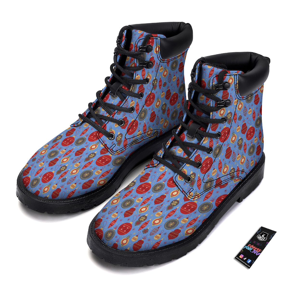 Baubles Christmas Print Pattern Boots-grizzshop