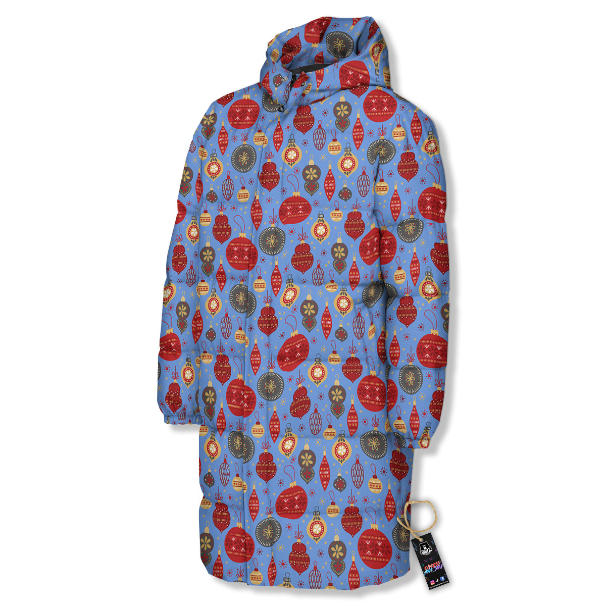 Baubles Christmas Print Pattern Long Down Jacket-grizzshop