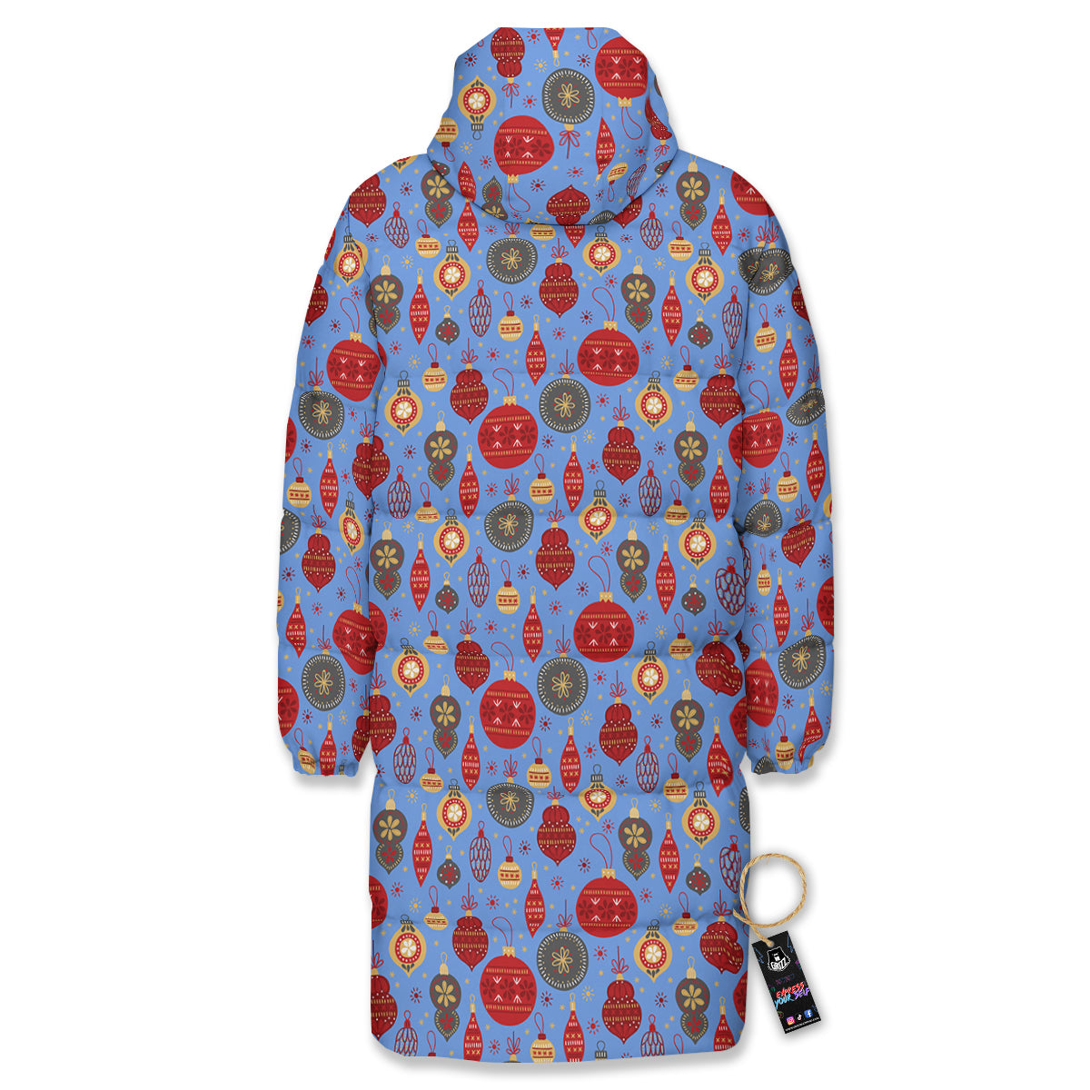 Baubles Christmas Print Pattern Long Down Jacket-grizzshop