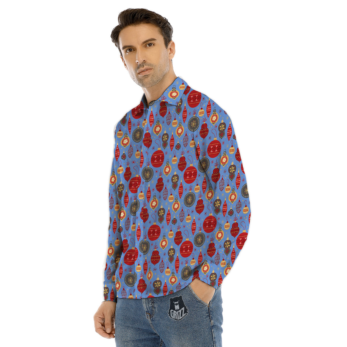 Baubles Christmas Print Pattern Men's Dress Shirts-grizzshop