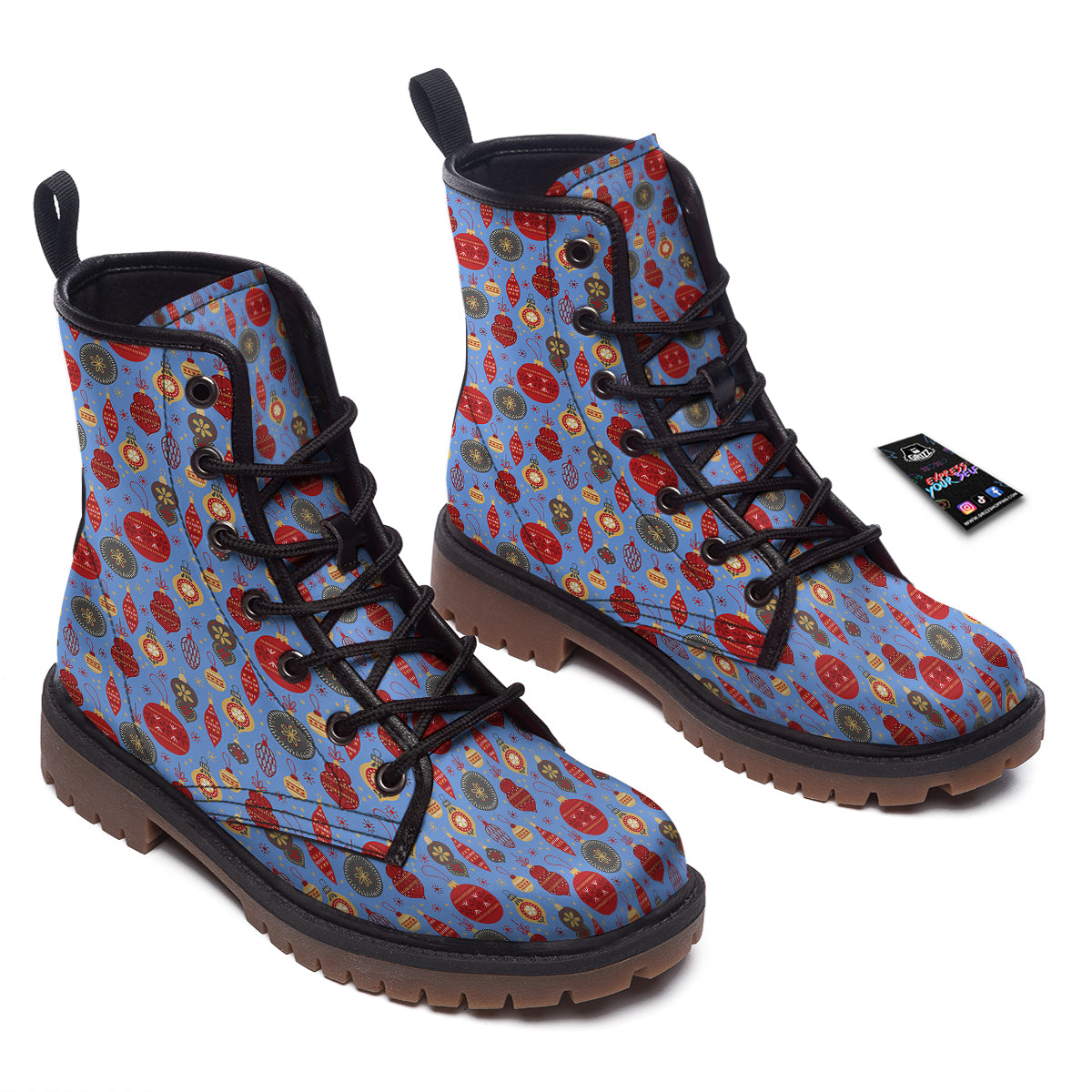 Baubles Christmas Print Pattern Work Boots-grizzshop