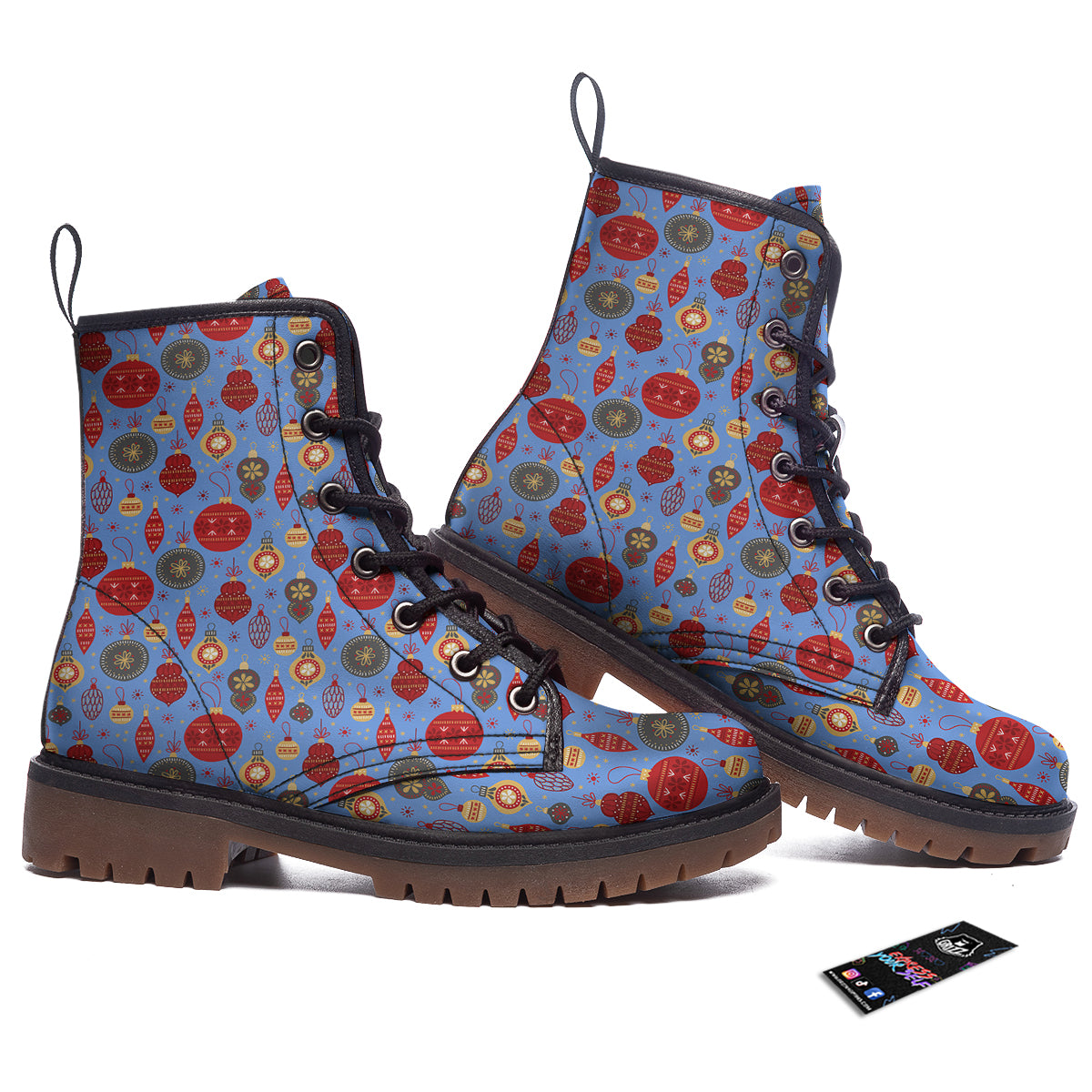 Baubles Christmas Print Pattern Work Boots-grizzshop