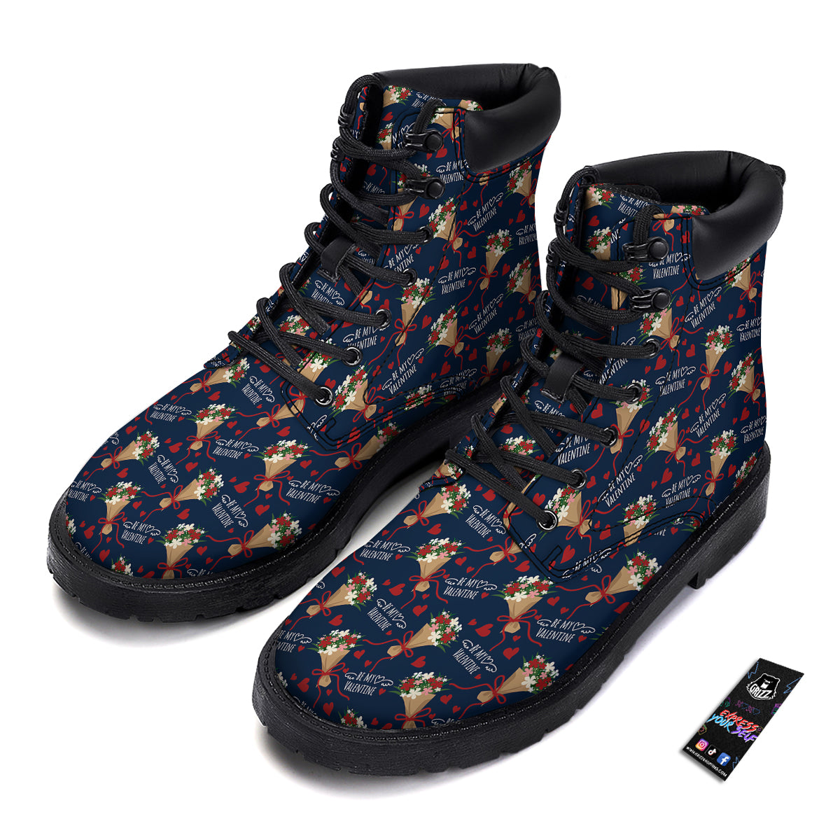 Be My Valentine Floral Print Pattern Boots-grizzshop