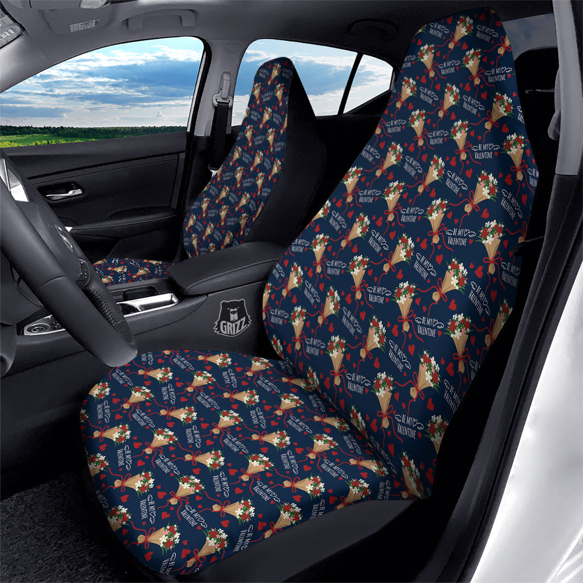 Be My Valentine Floral Print Pattern Car Seat Covers-grizzshop