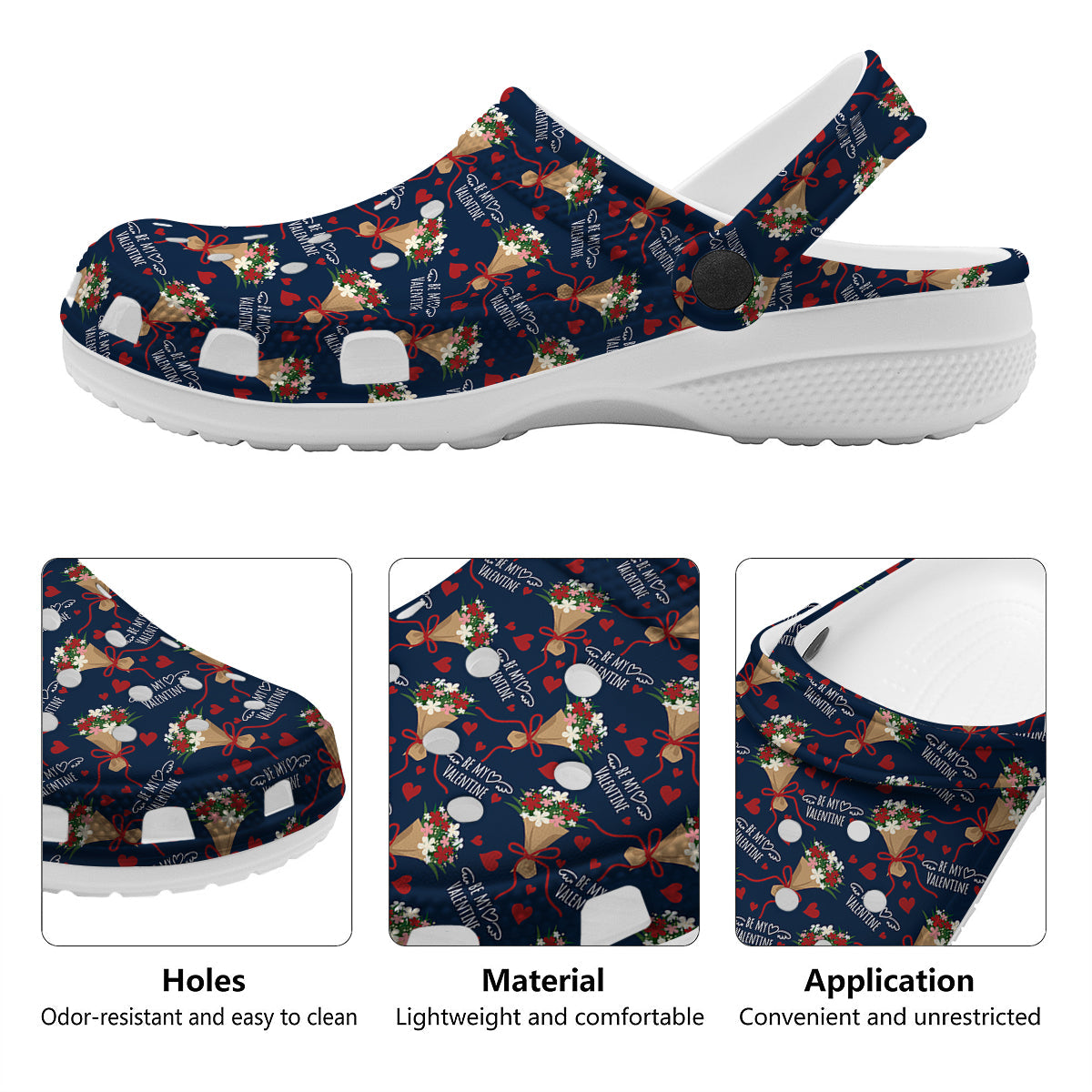 Be My Valentine Floral Print Pattern Clog-grizzshop