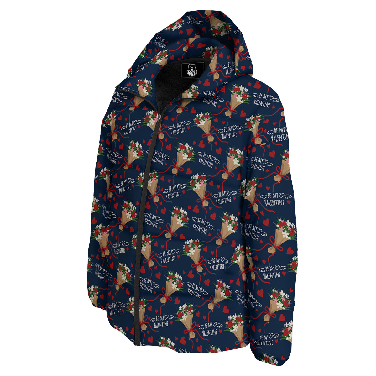 Be My Valentine Floral Print Pattern Down Jacket-grizzshop