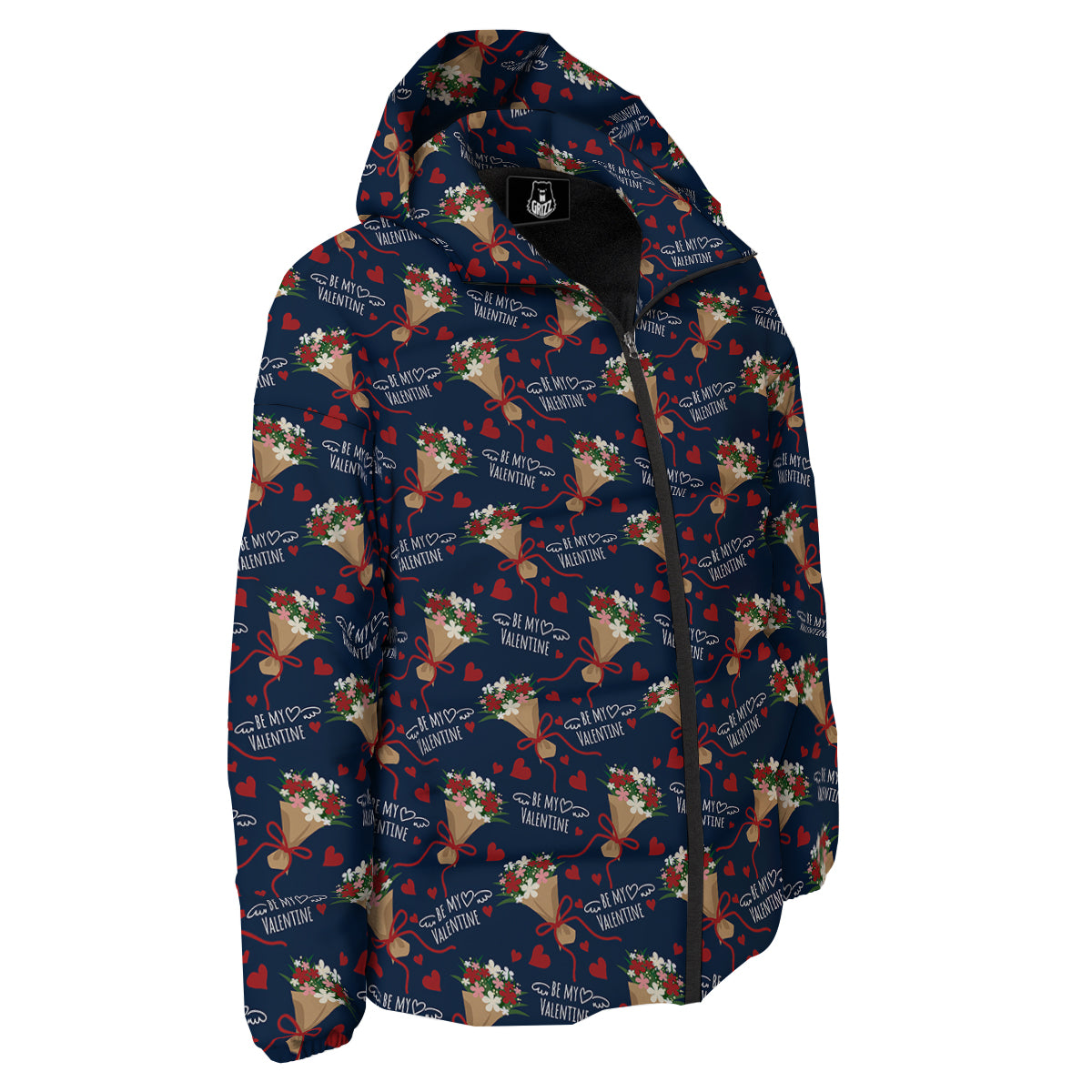 Be My Valentine Floral Print Pattern Down Jacket-grizzshop