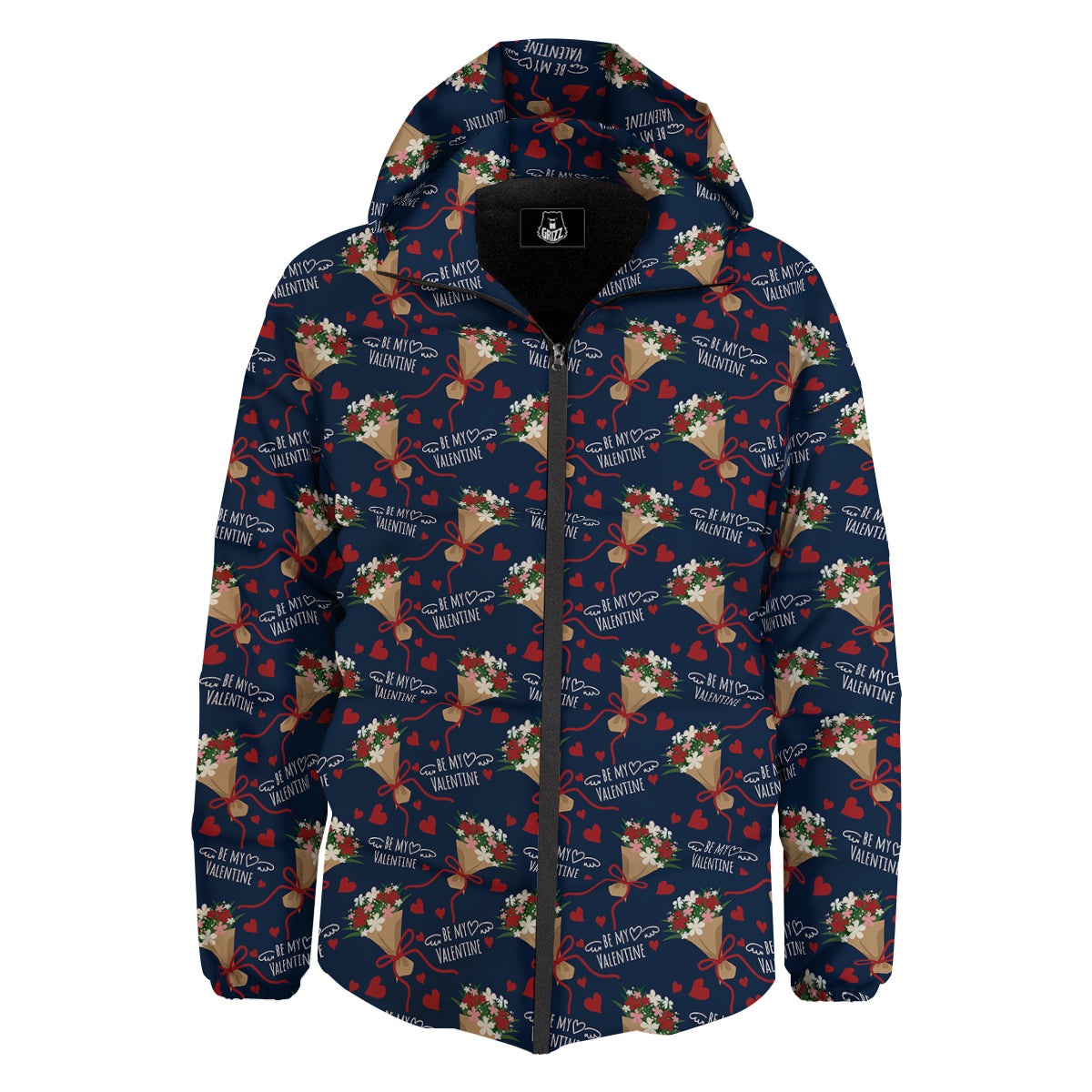 Be My Valentine Floral Print Pattern Down Jacket-grizzshop