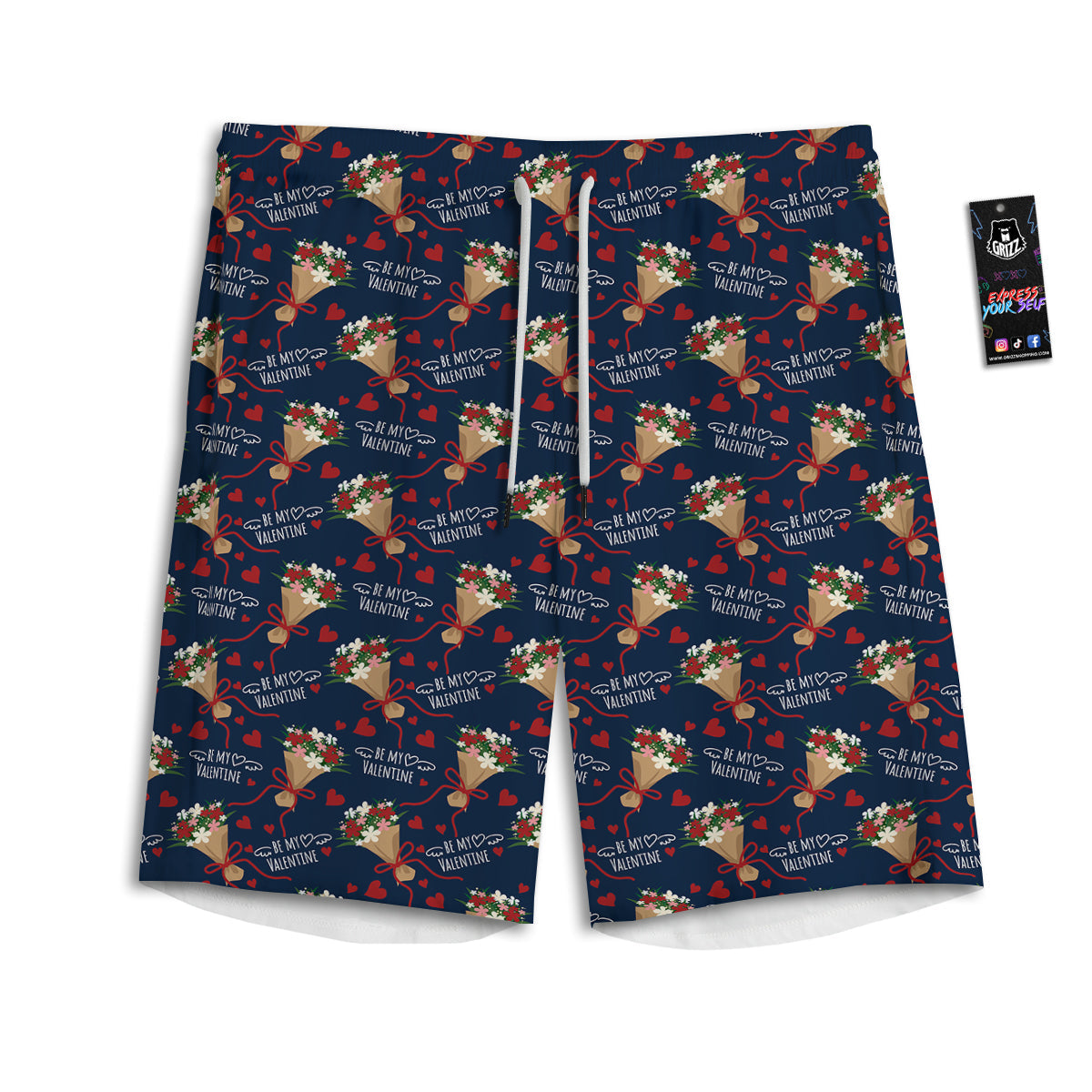Be My Valentine Floral Print Pattern Men's Athletic Shorts