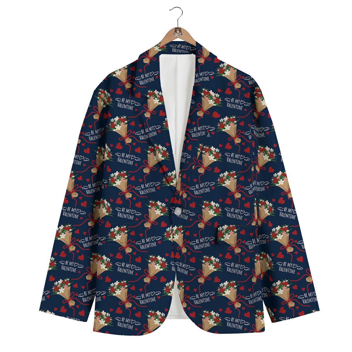 Be My Valentine Floral Print Pattern Men's Blazer-grizzshop