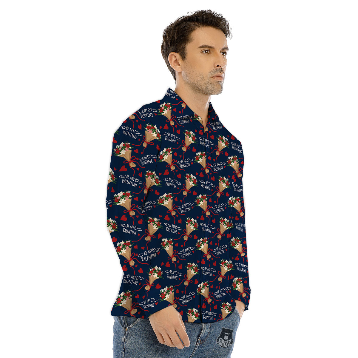 Be My Valentine Floral Print Pattern Men's Dress Shirts-grizzshop