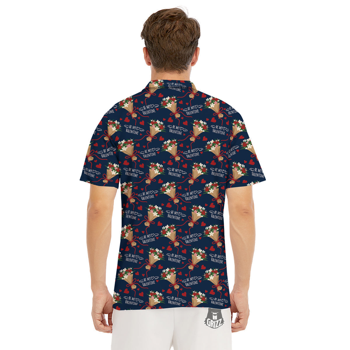 Be My Valentine Floral Print Pattern Men's Golf Shirts-grizzshop