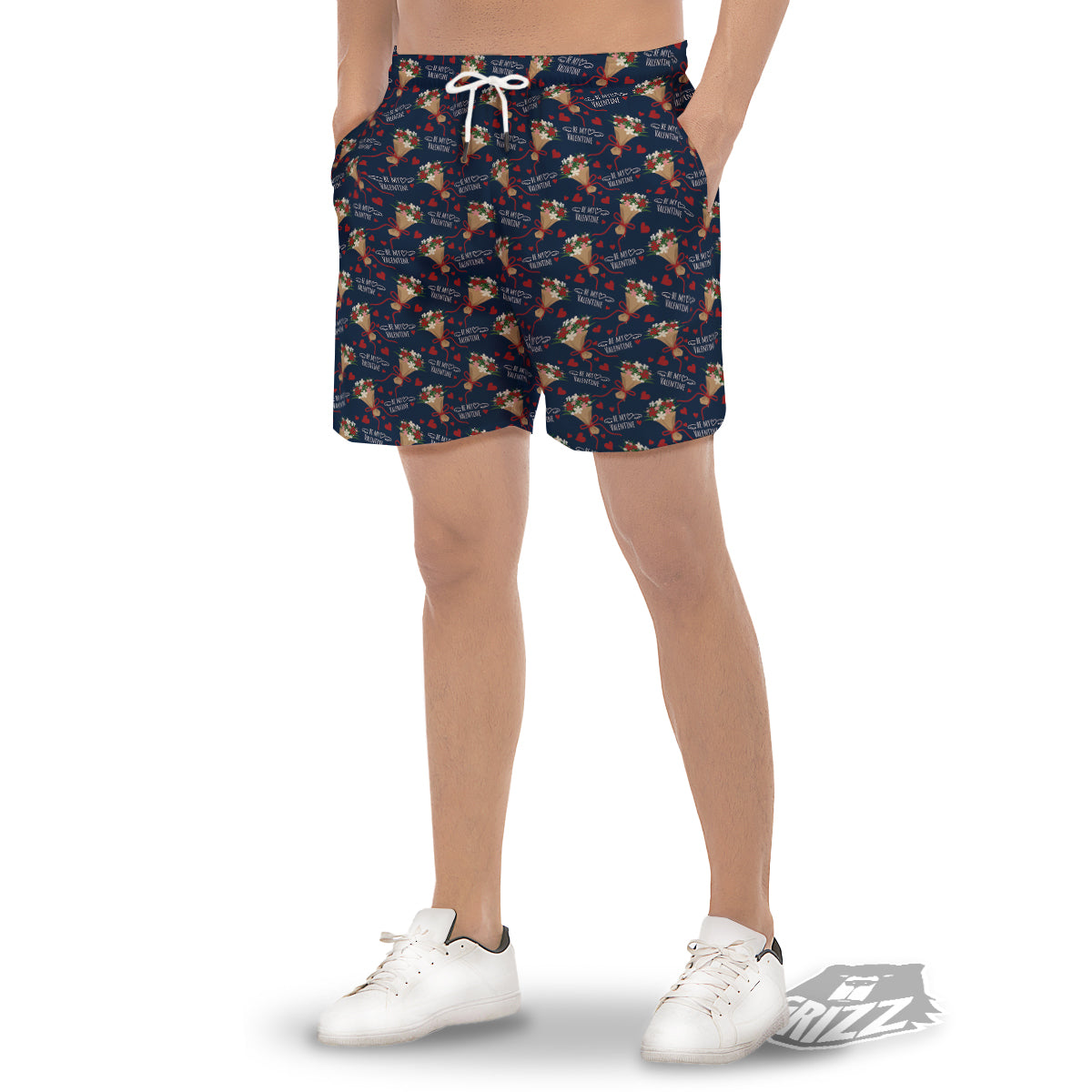 Be My Valentine Floral Print Pattern Men's Gym Shorts-grizzshop