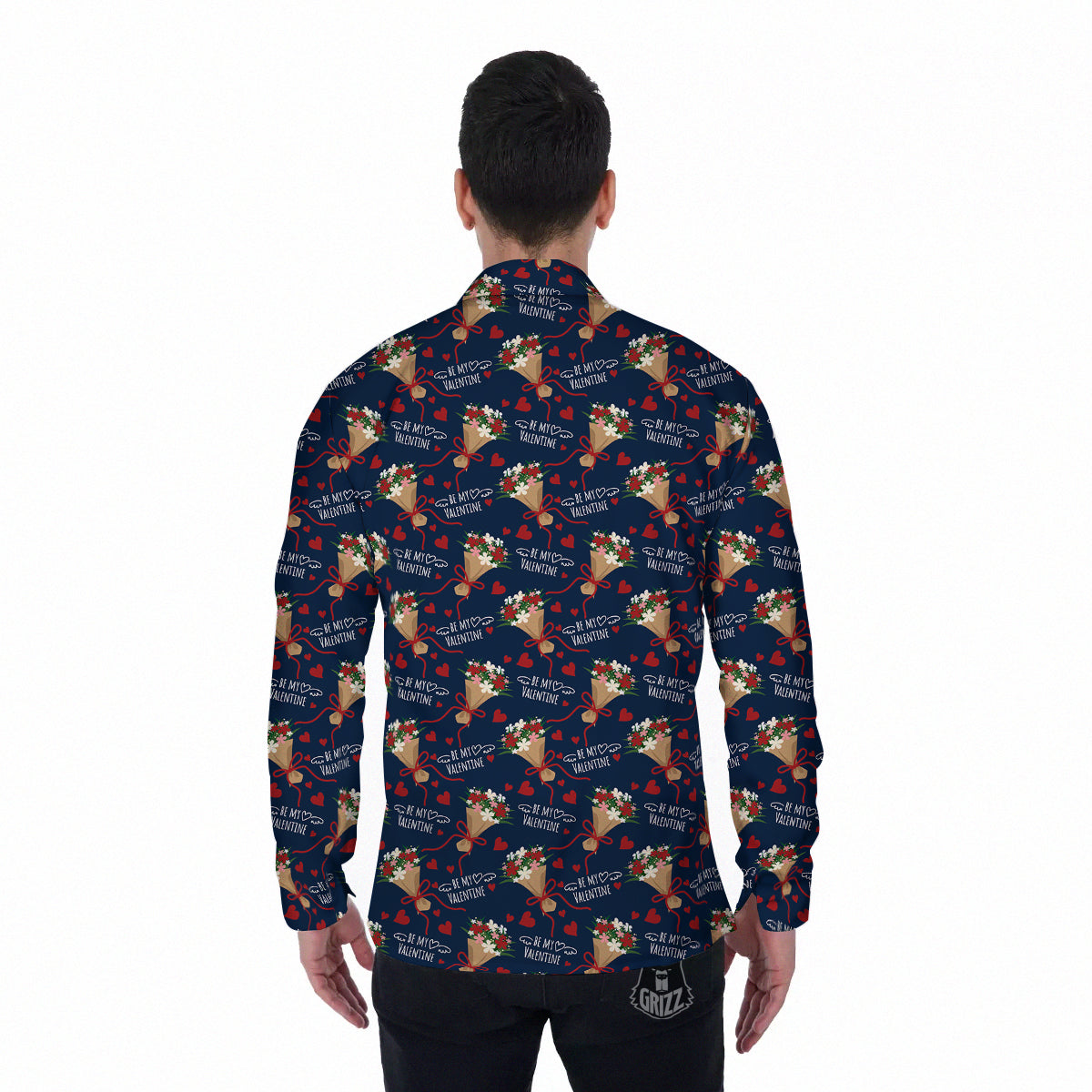 Be My Valentine Floral Print Pattern Men's Long Sleeve Shirts-grizzshop