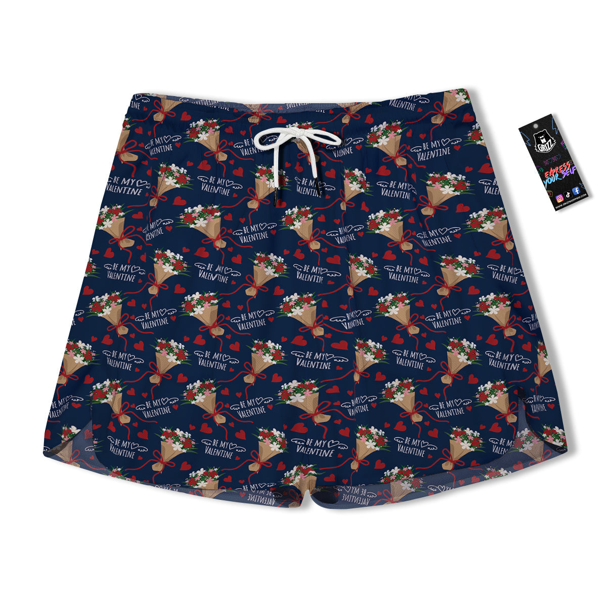 Be My Valentine Floral Print Pattern Men's Running Shorts-grizzshop