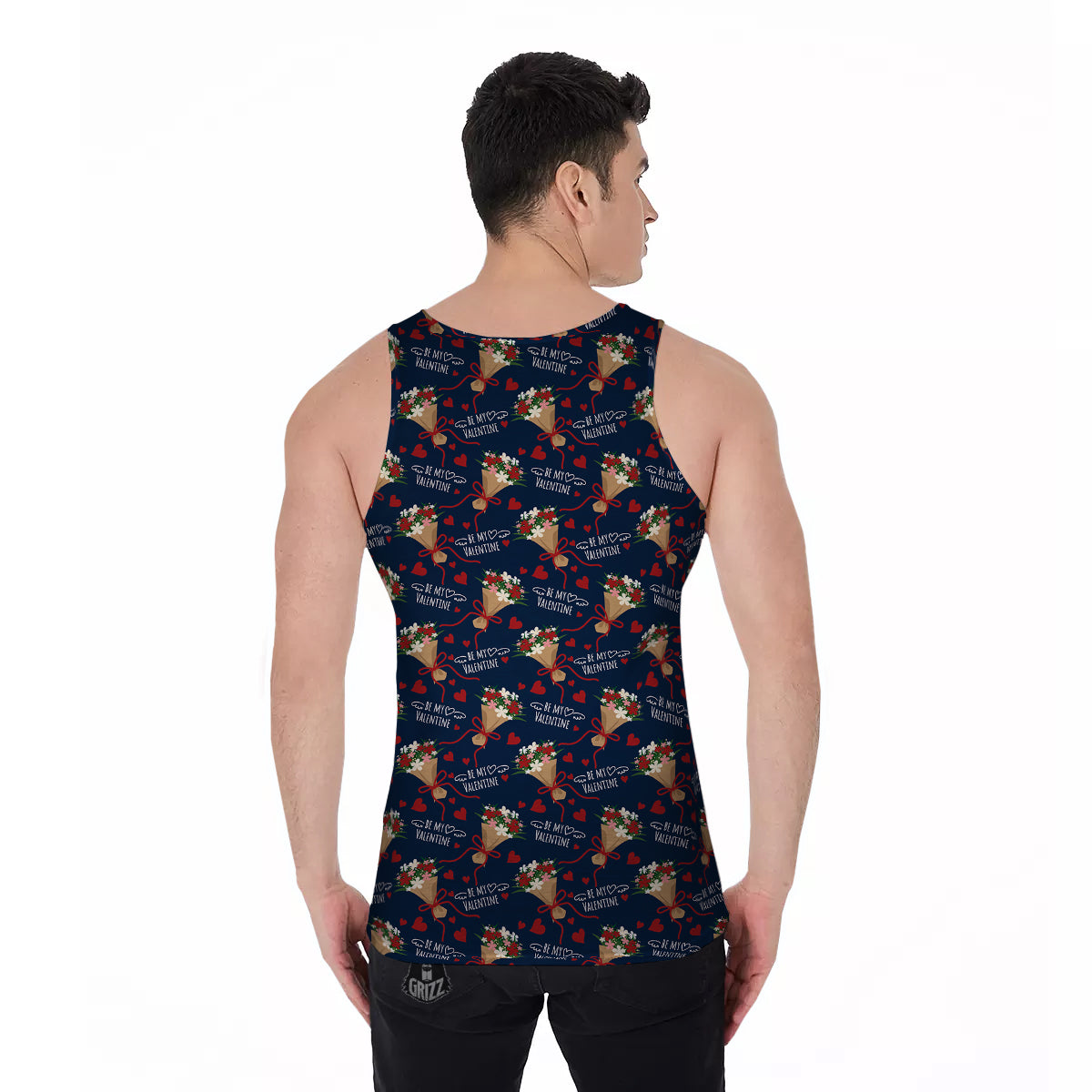 Be My Valentine Floral Print Pattern Men's Tank Top-grizzshop