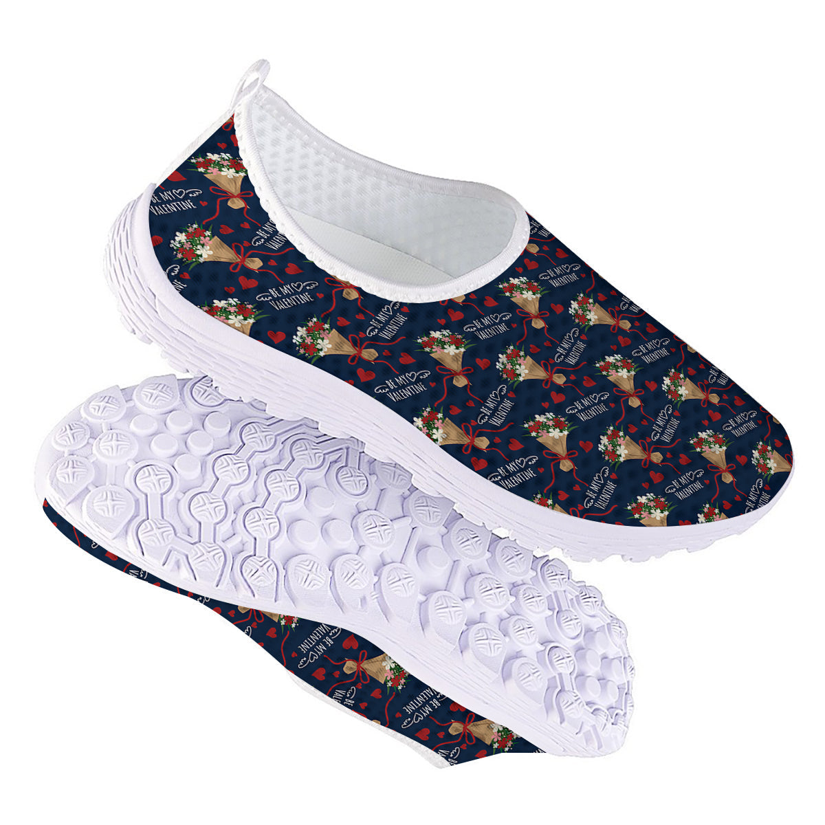 Be My Valentine Floral Print Pattern Nurse Shoes-grizzshop