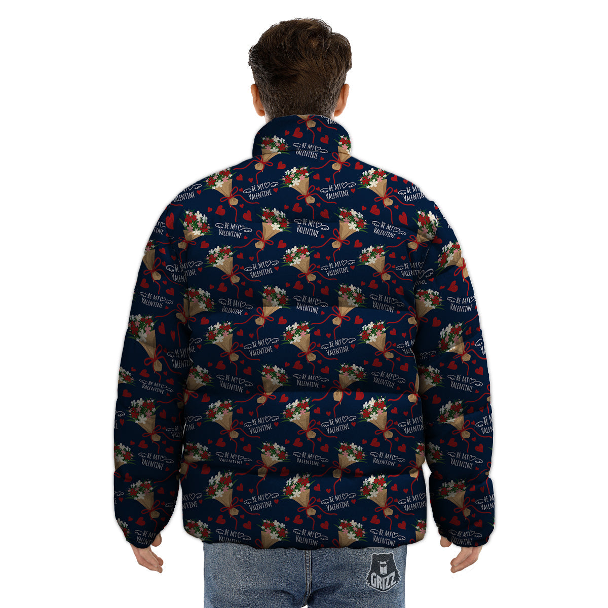 Be My Valentine Floral Print Pattern Puffer Jacket-grizzshop