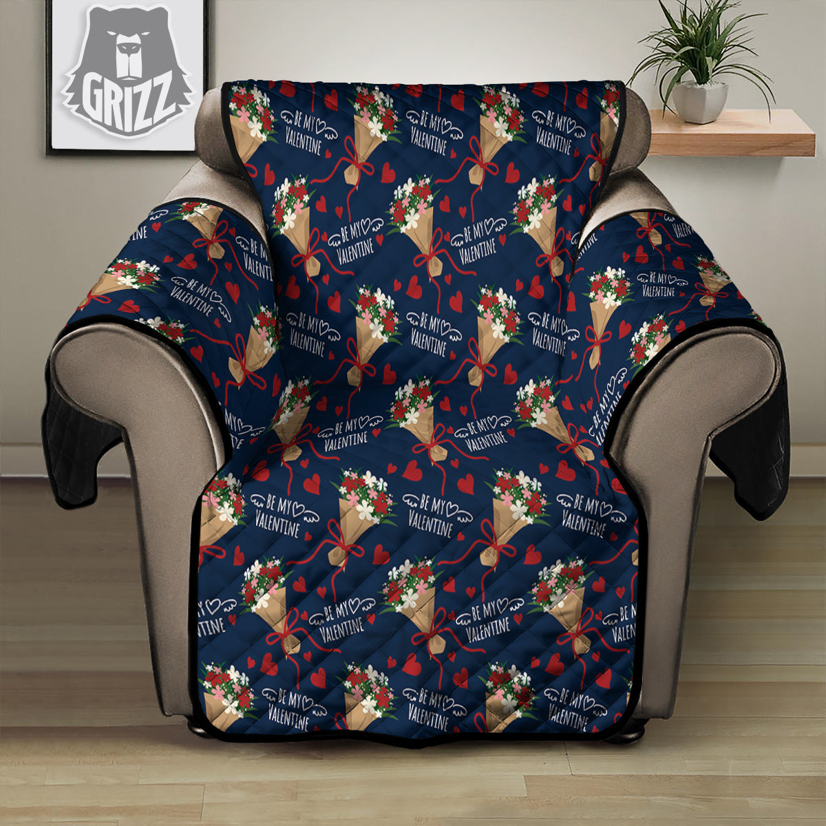 Be My Valentine Floral Print Pattern Recliner Protector-grizzshop