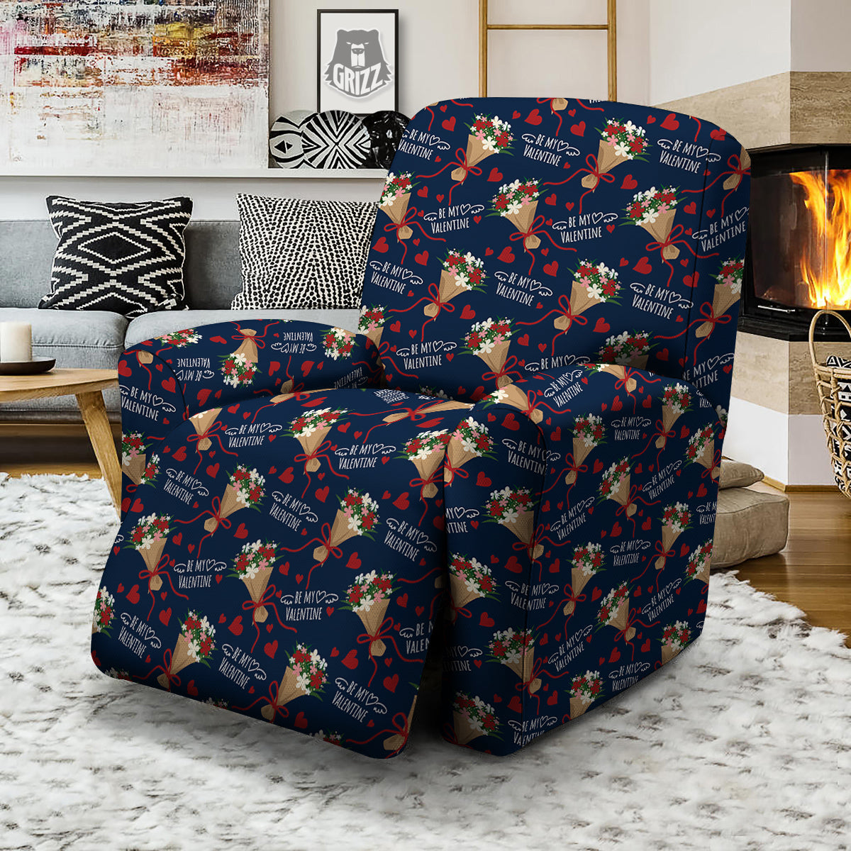 Be My Valentine Floral Print Pattern Recliner Slipcover-grizzshop