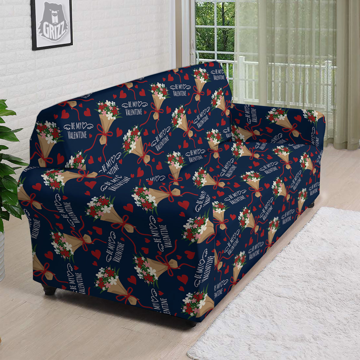 Be My Valentine Floral Print Pattern Sofa Cover-grizzshop