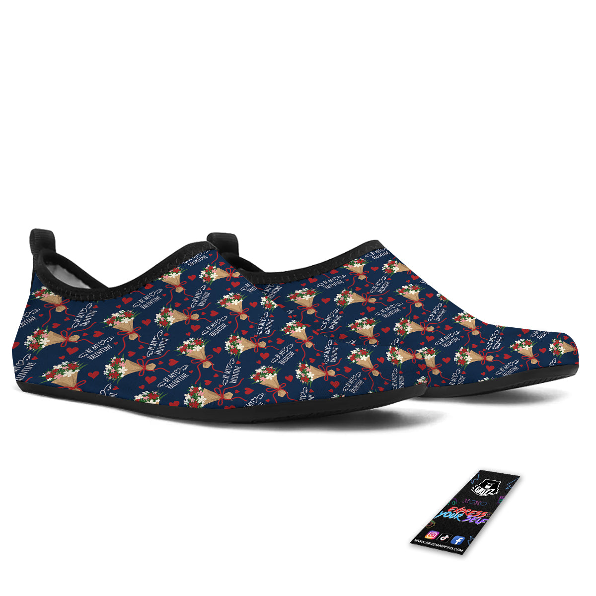 Be My Valentine Floral Print Pattern Water Shoes-grizzshop