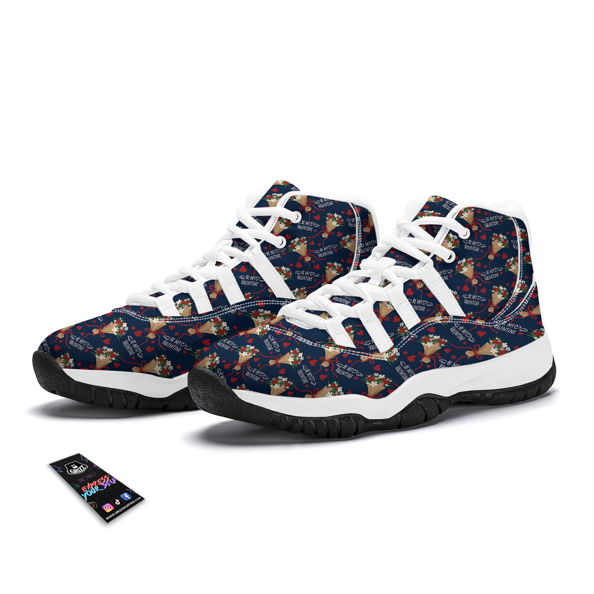 Be My Valentine Floral Print Pattern White Bball Shoes-grizzshop