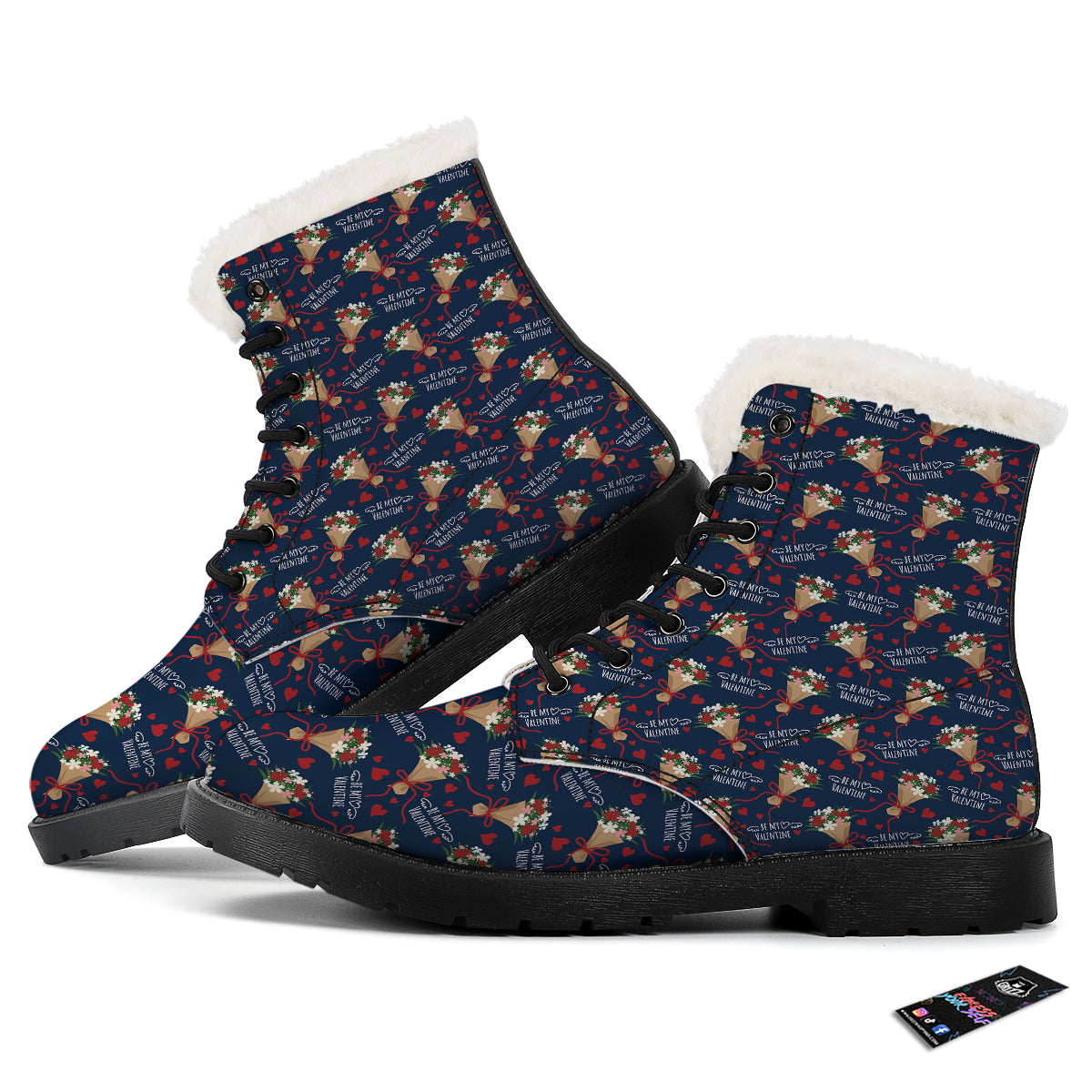 Be My Valentine Floral Print Pattern Winter Boots-grizzshop