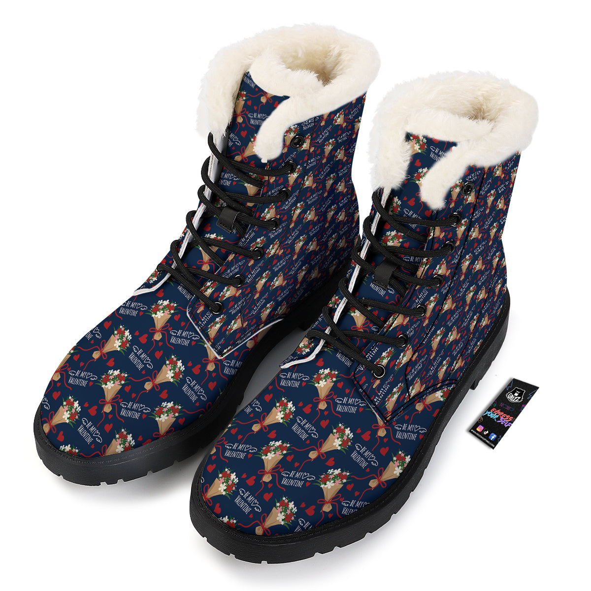 Be My Valentine Floral Print Pattern Winter Boots-grizzshop