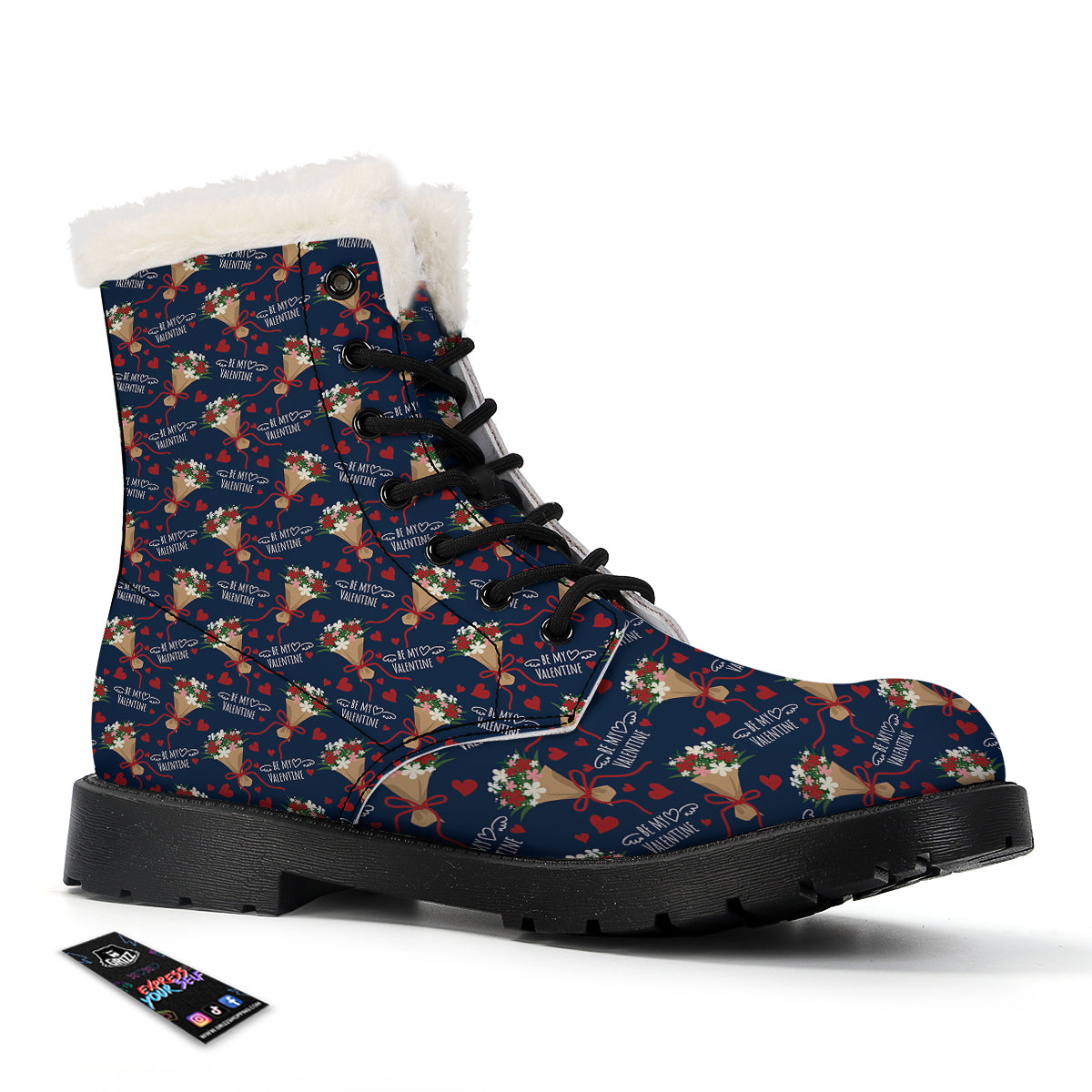 Be My Valentine Floral Print Pattern Winter Boots-grizzshop