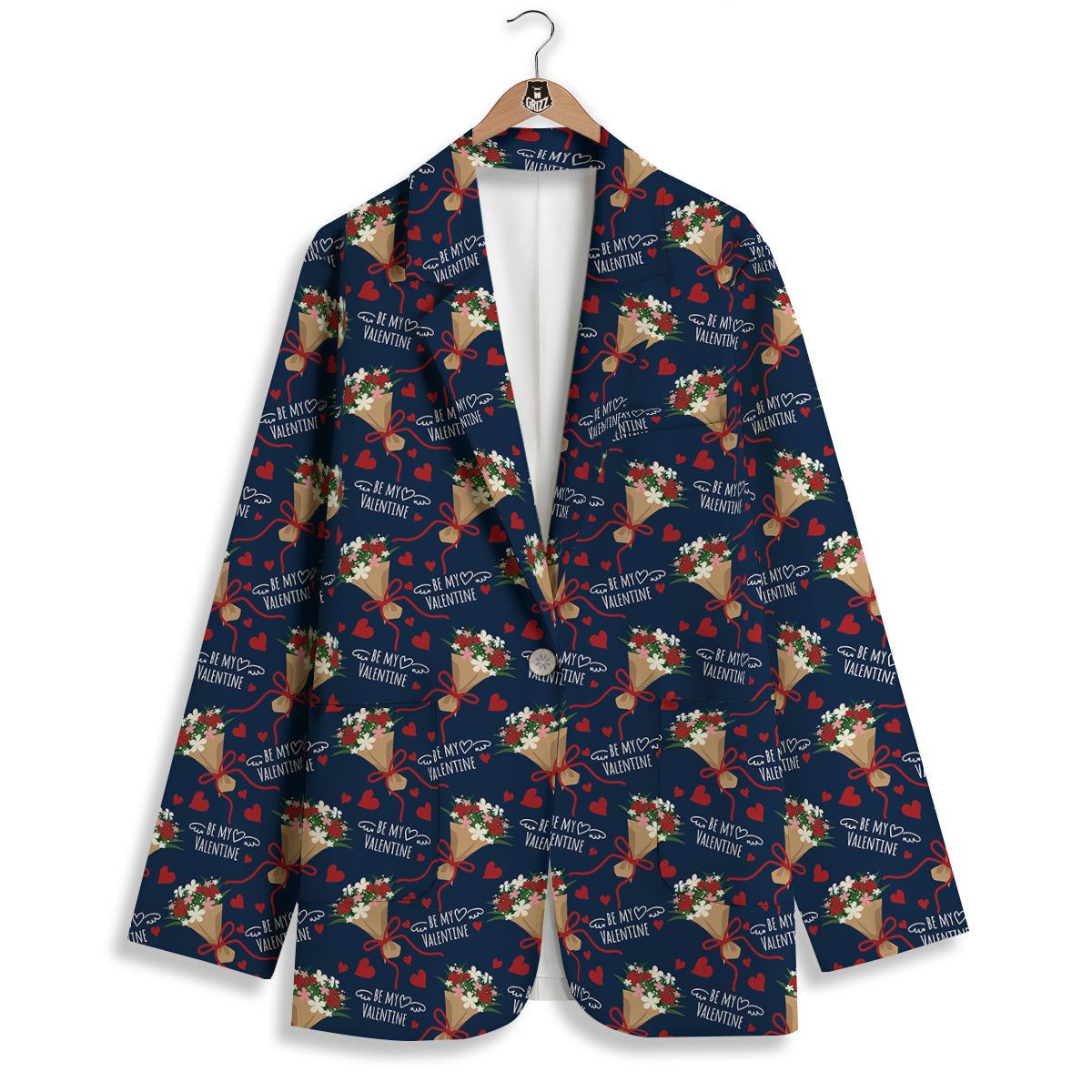 Be My Valentine Floral Print Pattern Women's Blazer-grizzshop