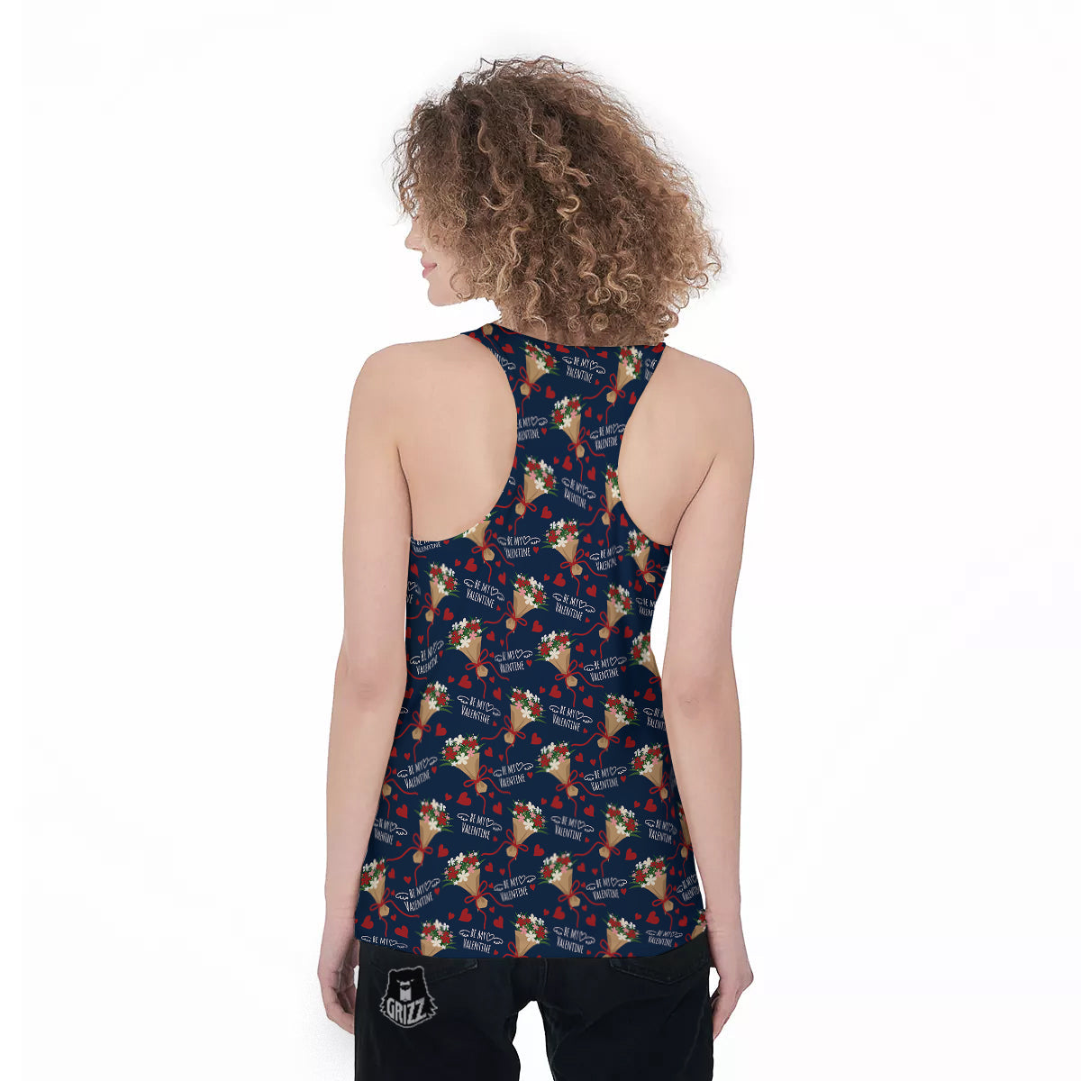 Be My Valentine Floral Print Pattern Women's Racerback Tank Top-grizzshop