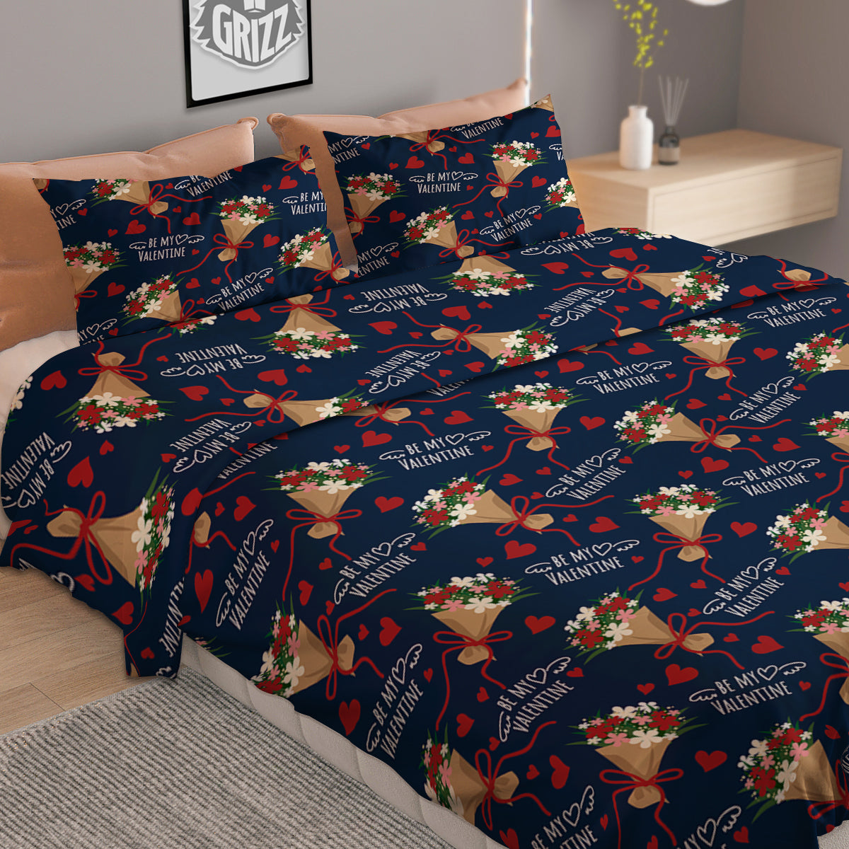 Be My Valentine Floral Print Pattern Duvet Cover Bedding Set