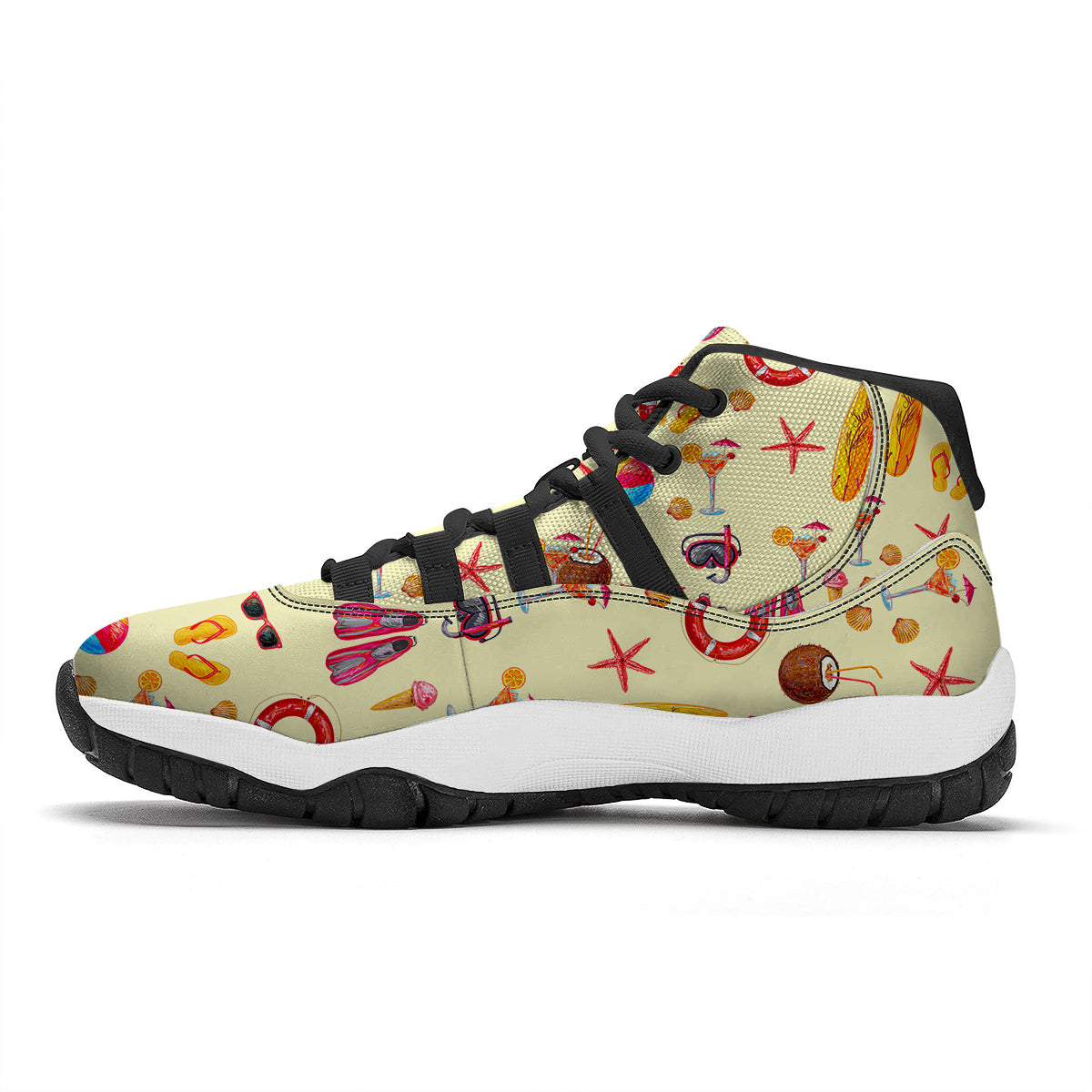 Beach Pattern Print Black Bball Shoes-grizzshop