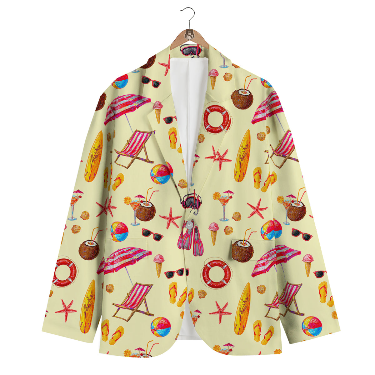 Beach Pattern Print Men's Blazer-grizzshop