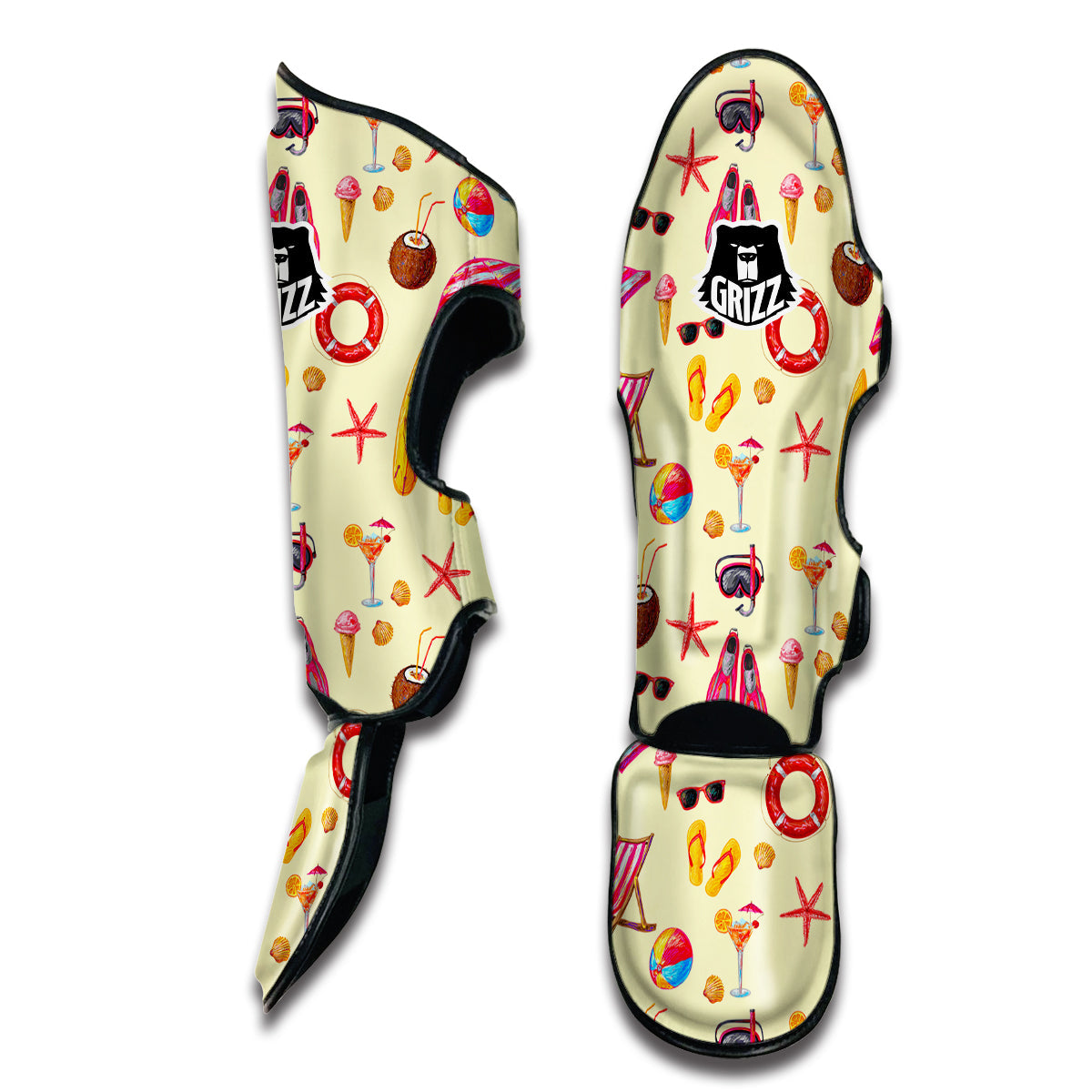 Beach Pattern Print Muay Thai Shin Guards-grizzshop