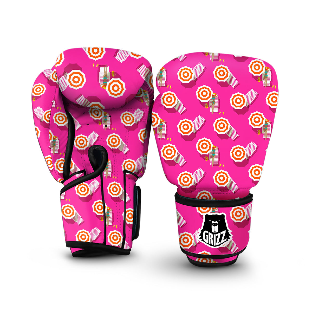 Beach Pink Pattern Print Boxing Gloves-grizzshop