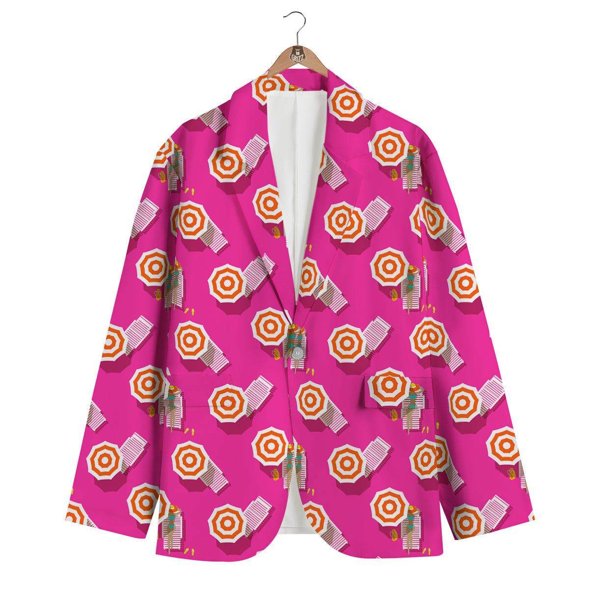 Beach Pink Pattern Print Men's Blazer-grizzshop
