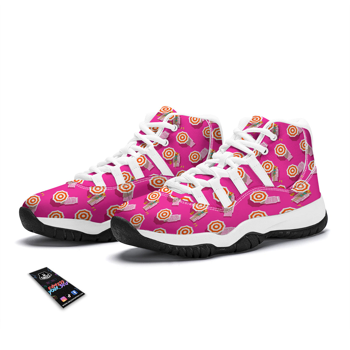 Beach Pink Pattern Print White Bball Shoes-grizzshop