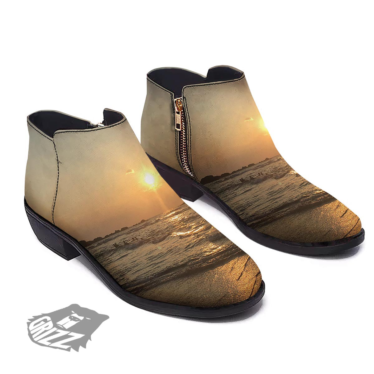 Beach Sunrise Print Ankle Boots-grizzshop