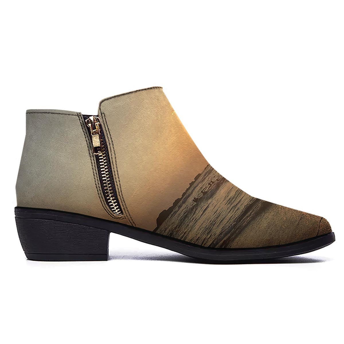 Beach Sunrise Print Ankle Boots-grizzshop