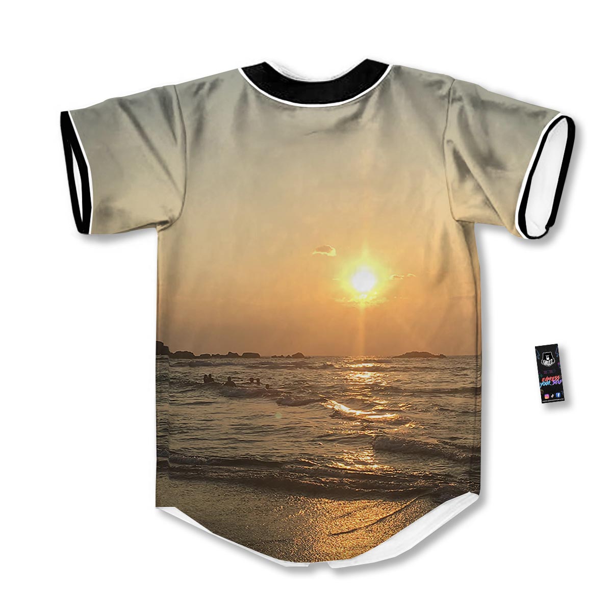 Beach Sunrise Print Baseball Jersey-grizzshop