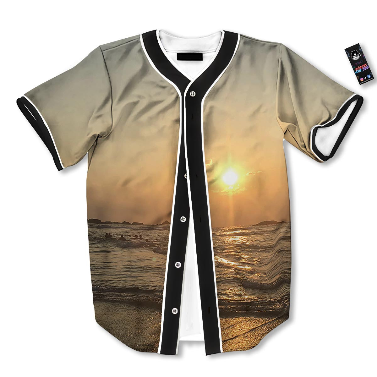 Beach Sunrise Print Baseball Jersey-grizzshop