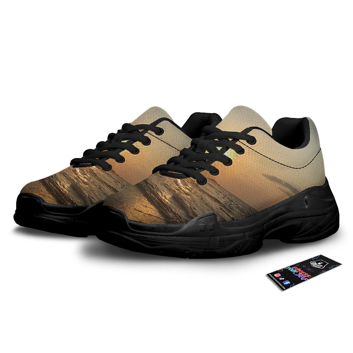 Beach Sunrise Print Black Chunky Shoes-grizzshop