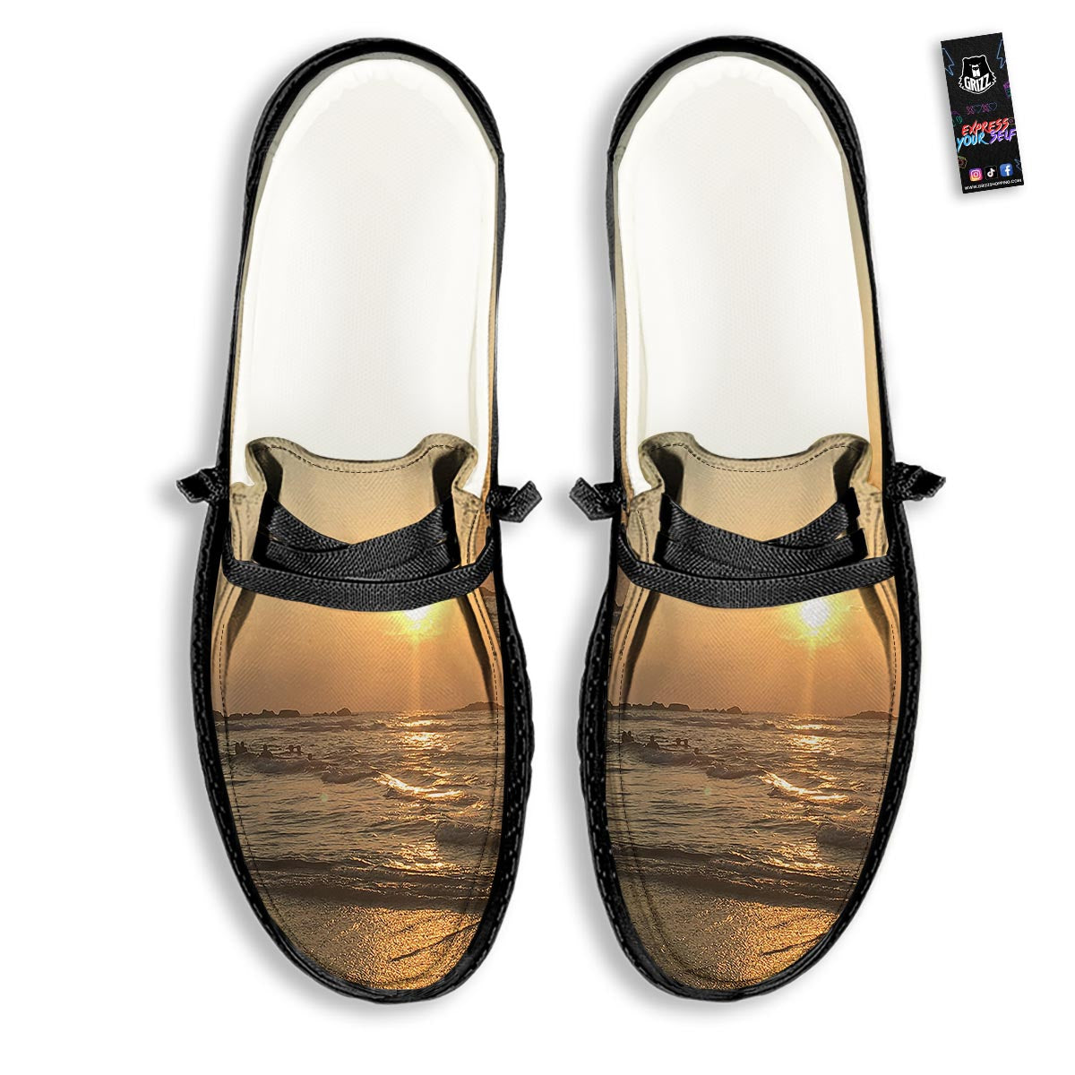 Beach Sunrise Print Black Loafers-grizzshop